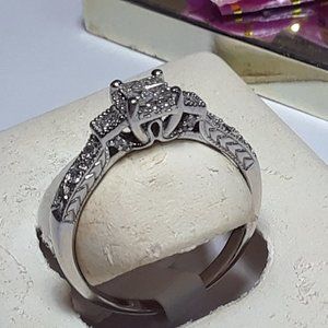 .52ctw Princess & Rd Cut Natural Diamond Victorian 10Kt WG Engagement Ring#18002